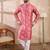 Men pink silk blend abstract printed straight kurta