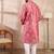 Men pink silk blend abstract printed straight kurta