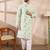 Men green silk blend solid embroidered straight kurta