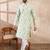 Men green silk blend solid embroidered straight kurta