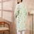 Men green silk blend solid embroidered straight kurta