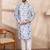 Men blue silk blend solid embroidered straight kurta
