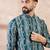 Men turquoise blue silk blend abstract printed straight kurta