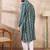 Men turquoise blue silk blend abstract printed straight kurta