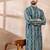 Men turquoise blue silk blend abstract printed straight kurta