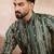 Men green silk blend abstract printed straight kurta