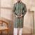 Men green silk blend abstract printed straight kurta