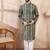 Men green silk blend abstract printed straight kurta