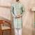 Men green silk blend floral printed straight kurta