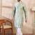 Men green silk blend floral printed straight kurta