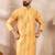 Men yellow silk blend ethnic motifs printed straight kurta