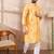 Men yellow silk blend ethnic motifs printed straight kurta