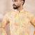 Men yellow silk blend abstract printed straight kurta