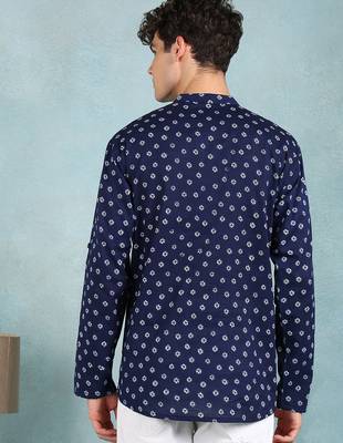 Men blue cotton bandhani printed straight short kurta 4