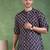 Men blue cotton floral printed straight short kurta
