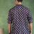 Men blue cotton floral printed straight short kurta
