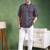 Men blue cotton floral printed straight short kurta
