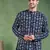 Men blue viscose rayon chevron printed straight short kurta