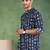 Men blue viscose rayon chevron printed straight short kurta