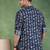 Men blue viscose rayon chevron printed straight short kurta