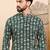 Mens green viscose rayon chevron printed ethnic straight short kurta