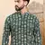 Mens green viscose rayon chevron printed ethnic straight short kurta