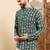 Mens green viscose rayon chevron printed ethnic straight short kurta
