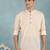 Men off white cotton geometric printed straight short kurta