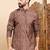 Mens brown cotton geometric printed ethnic straight short kurta