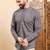 Mens grey cotton floral printed ethnic straight short kurta