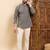 Mens grey cotton ethnic motifs printed ethnic straight short kurta