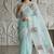 Sky Blue Color Thread Embroidery Work Crystel Organza Saree