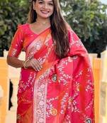 Pink Color  Zari & Meenakari Weawing Border Work  Banarasi Silk Saree 
