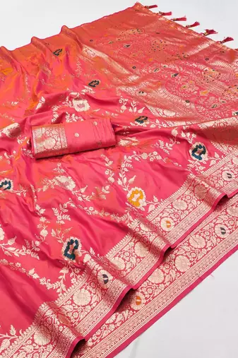 Pink Color  Zari & Meenakari Weawing Border Work  Banarasi Silk Saree 