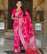 Hot Pink Color  Zari & Meenakari Weawing Border Work  Banarasi Silk Saree 