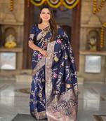 Navy Blue Color  Zari & Meenakari Weawing Border Work  Banarasi Silk Saree 
