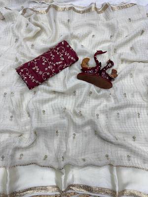 Off White Color Sequins and Zari work viscose Saree 1