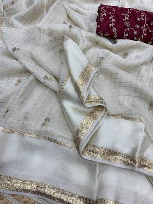 Off White Color Sequins and Zari work viscose Saree 2