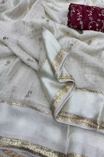 Off White Color Sequins and Zari work viscose Saree