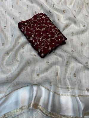 Off White Color Sequins and Zari work viscose Saree 3