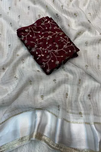 Off White Color Sequins and Zari work viscose Saree