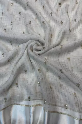 Off White Color Sequins and Zari work viscose Saree