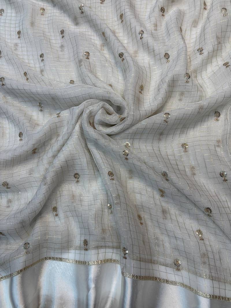 Off White Color Sequins and Zari work viscose Saree