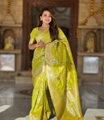 Olive Color  Zari & Meenakari Weawing Border Work  Banarasi Silk Saree 