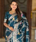 Teal Color  Zari & Meenakari Weawing Border Work  Banarasi Silk Saree 