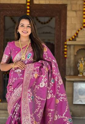 Plum Color  Zari & Meenakari Weawing Border Work  Banarasi Silk Saree  1
