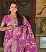 Plum Color  Zari & Meenakari Weawing Border Work  Banarasi Silk Saree 