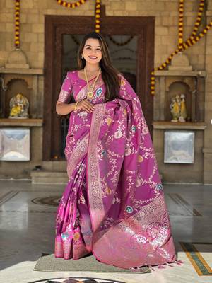 Plum Color  Zari & Meenakari Weawing Border Work  Banarasi Silk Saree  2