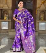 Purple Color  Zari & Meenakari Weawing Border Work  Banarasi Silk Saree 