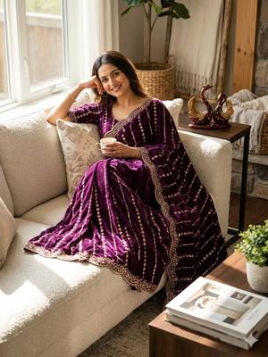 Plum Color Beads and Sequence Embroidery Work space silk Saree  2